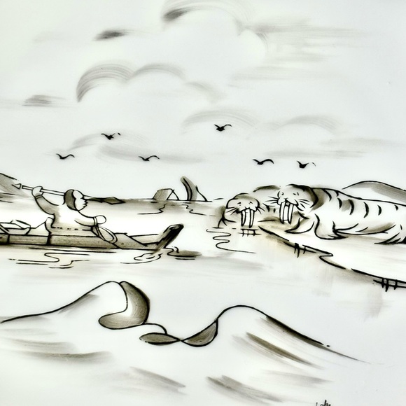 Set-2 VNTGAlaska Inuit Wild Hunt Plates Robert Mayokok TransferWare 10.25”rnd - Picture 2 of 16